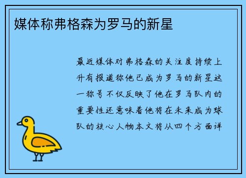媒体称弗格森为罗马的新星 媒体称弗格森为罗马的新星