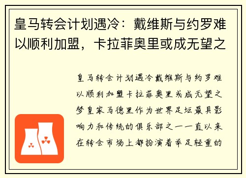 皇马转会计划遇冷:戴维斯与约罗难以顺利加盟,卡拉菲奥里或成无望之梦 皇马转会计划遇冷:戴维斯与约罗难以顺利加盟,卡拉菲奥里或成无望之梦